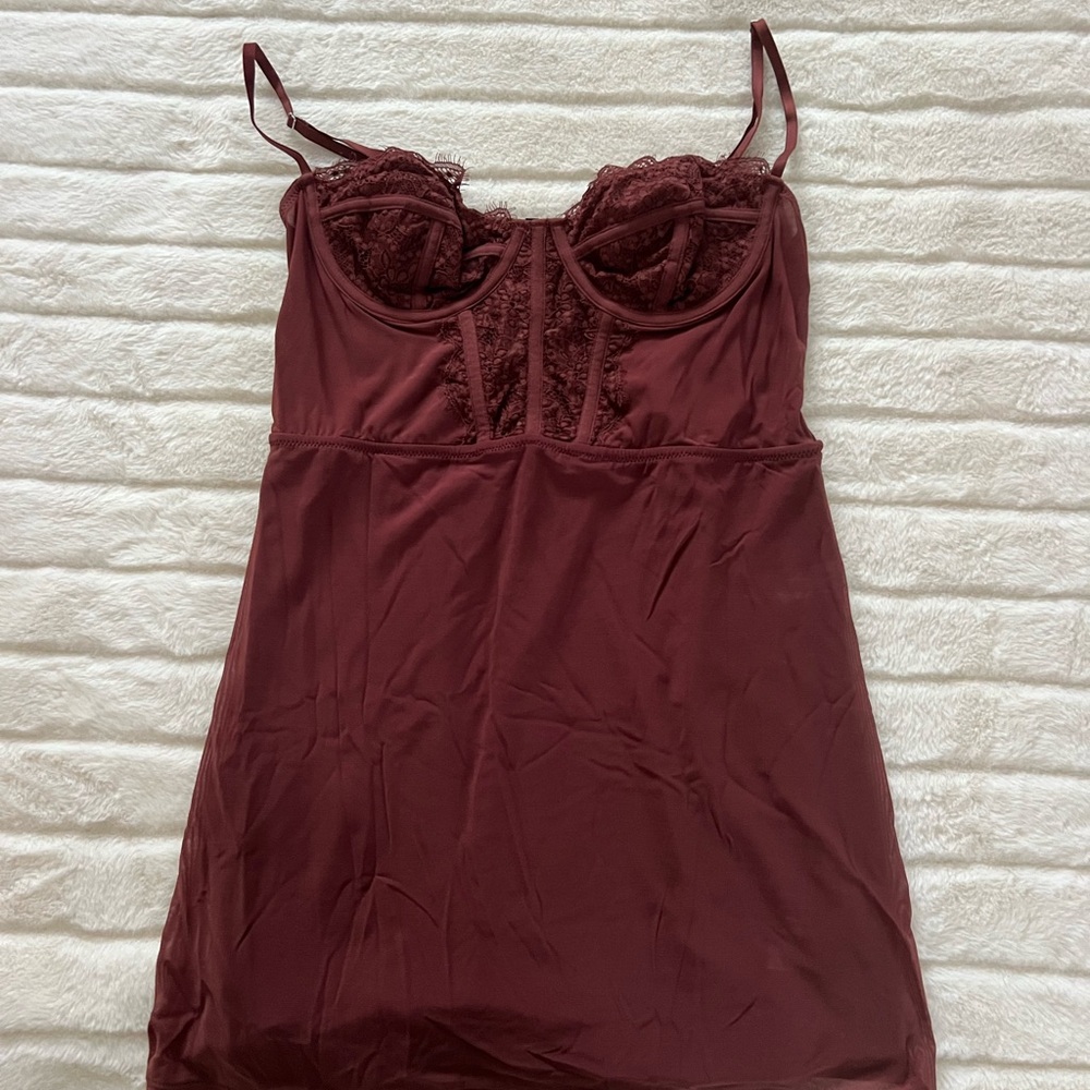 Urban Outfitters Wine Lace-Trim Chemise